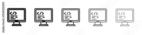coding program icon black and white vector sign