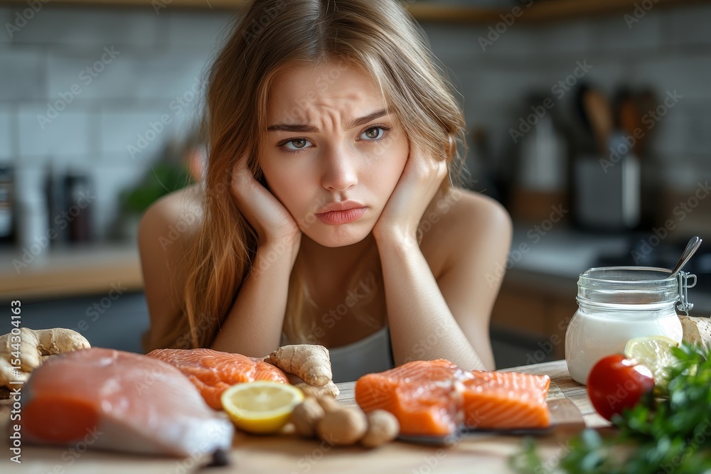 Young female planning a ketogenic diet menu for her weight loss program, prioritizing low-carb, high-fat food choices for health., Generative AI Young female planning a ketogenic diet menu for her weight loss program, prioritizing low-carb, high-fat food choices for health., Generative AI