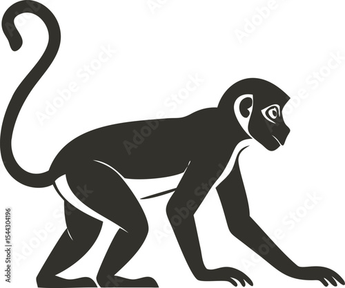 Minimalist Monkey Silhouette – Simple Black and White Vector Graphic Digital Illustration