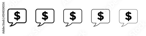 Comment dollar icon black and white vector sign