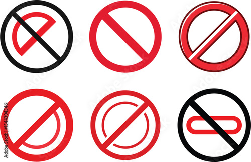 Set of Red Circle Slash Prohibition Vector 