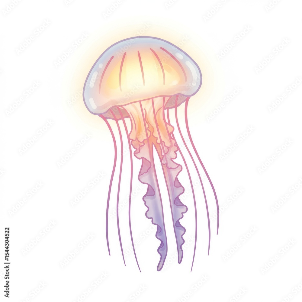Fototapeta premium Pastel Jellyfish Illustration Aquatic Underwater Life