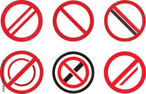 Prohibition Sign Collection Red Circle Slash Vector Symbol Set