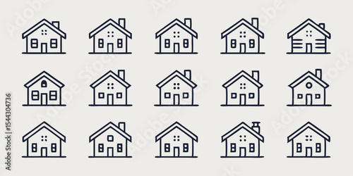 Collection of Hand Drawn House Icons in a Pattern Representing Real Estate Home Ownership and Housing Market Concepts