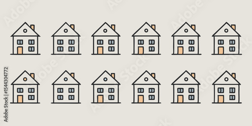 Rows of Simple House Icons in a Pattern Real Estate Housing and Community Concept with a Neutral Background