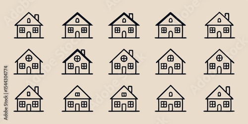 Hand Drawn House Icons Pattern Simple Outline Home Illustration Real Estate and Property Concept Beige Background