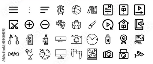 Black and White Icon Collection Bundle 192 Various Objects and Actions