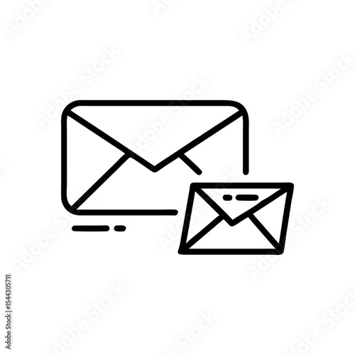 Outline illustration of two envelopes of different sizes on white background