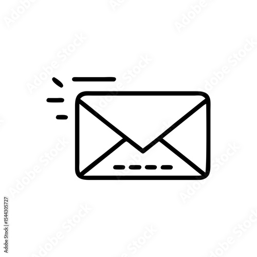 Outline of a white envelope with sending signal and dashed line below