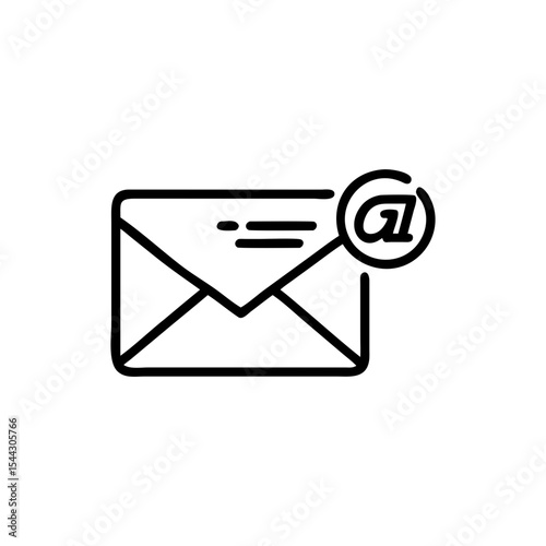 Outline illustration of an email with an at symbol notification icon