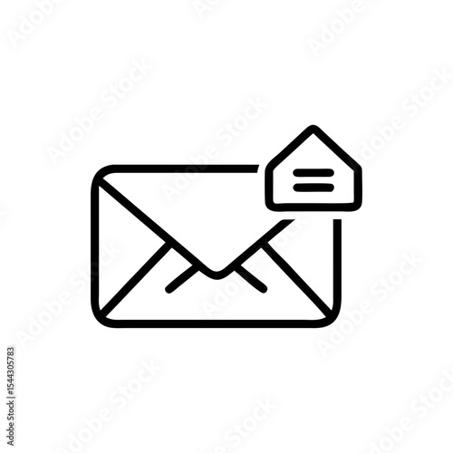 Black outline of an email with a notification icon in the upper corner