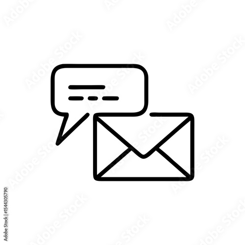 Outline drawing of an envelope with a speech bubble next to it icon