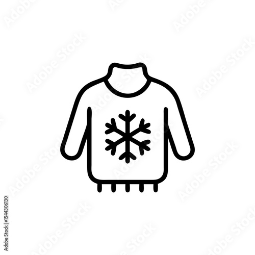 Outline drawing of a winter sweater with snowflake design in the center