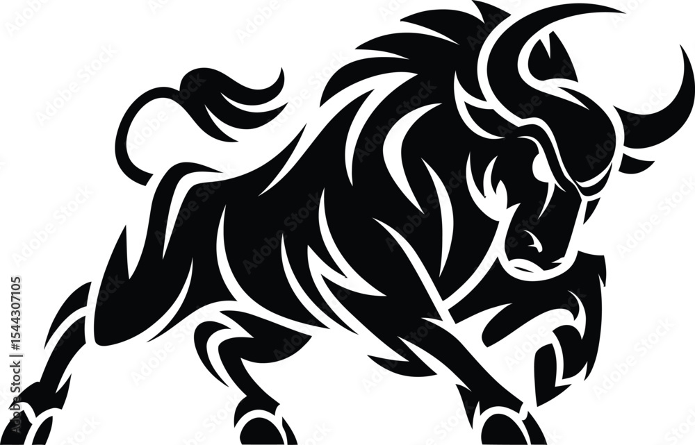Naklejka premium Bull – Tribal Style Black and White Power Animal Vector Illustration