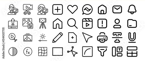 Black Line Icon Set Video Editing Filmmaking Tools Collection