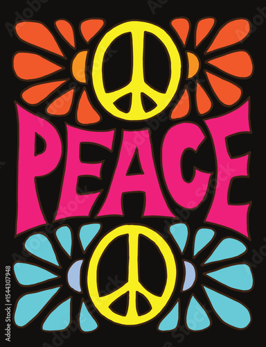 Peace Sign with Flower Design in Bold Retro Style