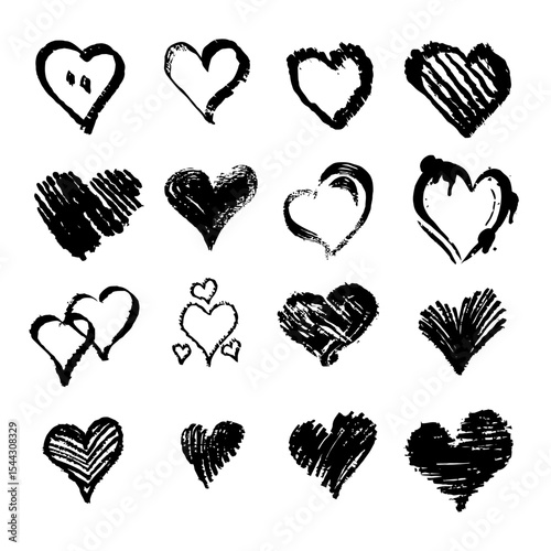 Hand Drawn Heart Collection – Romantic Sketch Elements in Chalk Style