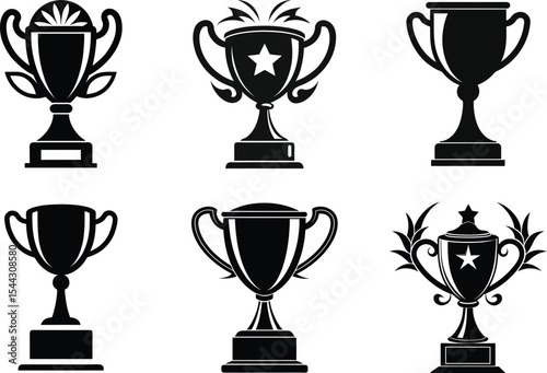 Trophy Cup  Black Silhouette Vector Bundle