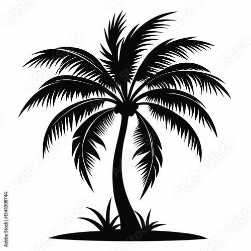 Tropical coconut tree silhouette vector Silhouette 