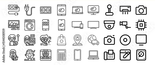 Black Outline Icons Collection Technology Gadgets Electronics