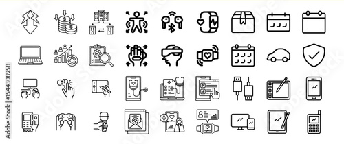 Bundle 184 Black Line Icons Collection of Technology Medical and Business Symbols