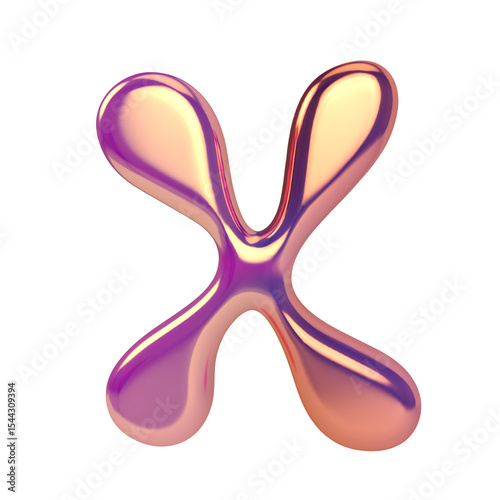Letter x png holographic fluid chrome font transparent background