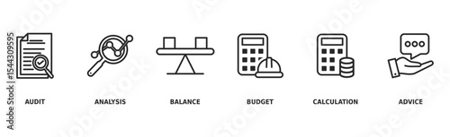 Accounting banner web icon vector illustration concept for business and finance with an icon of the audit, analysis, balance, budget, calculation, and advice