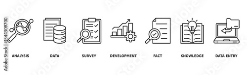 Research banner web icon vector illustration concept with icon of analysis, data, survey, development, fact, knowledge and data entry