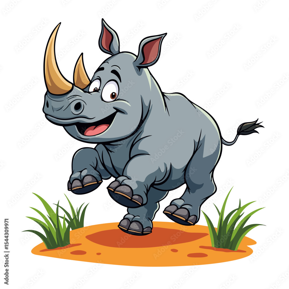 Fototapeta premium Hand-drawn cartoon rhinos vector illustration