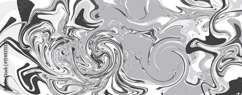 Abstract Marble Swirl Pattern. Black and White Grayscale Fluid Texture Background