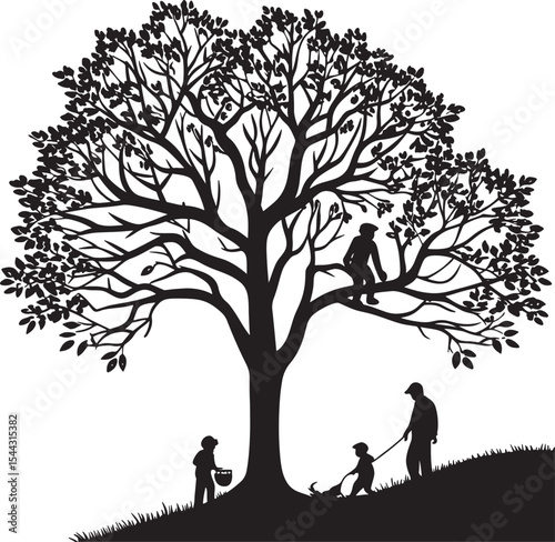 Love blossoms as a mother and son's silhouette stands against a vibrant spring sky in a park, a natural family moment