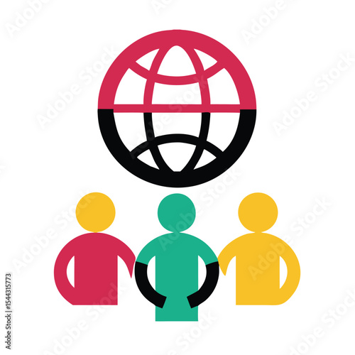 Global Friendship Three Abstract People Figures Red Yellow Teal Globe Icon vector