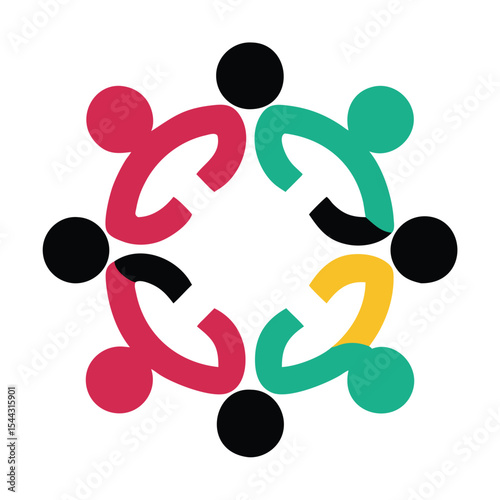 Abstract Colorful Circular Design Six People Holding Hands Teamwork Unity Friendship Symbol