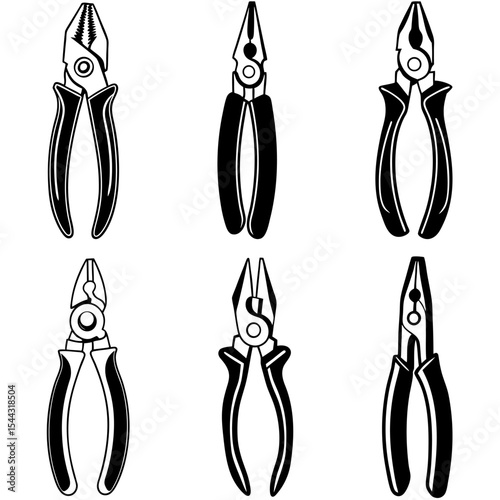 silhouette Vector of Classic Pliers Collection; Set of various pliers; tools silhouette vector bundle.
