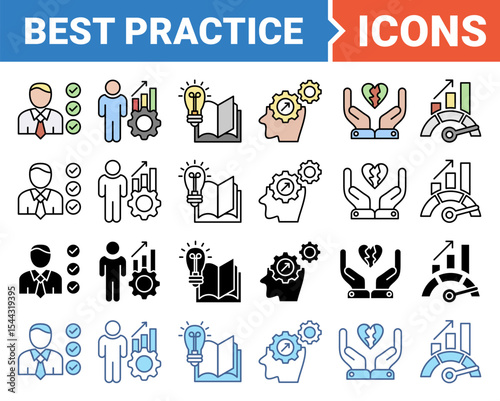 Best practice banner icon set with multiple style collection.