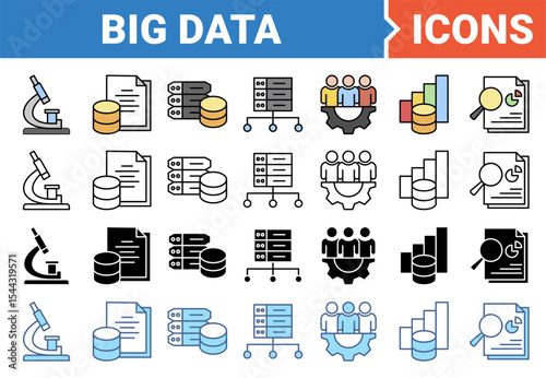 Big data banner icon set with multiple style collection.