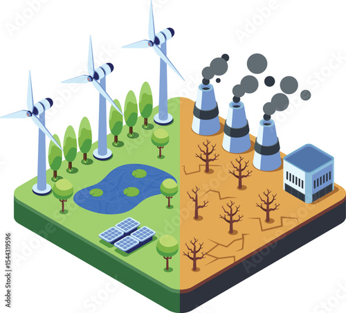 Isometric Climate Change with Renewable Energy vs Pollution