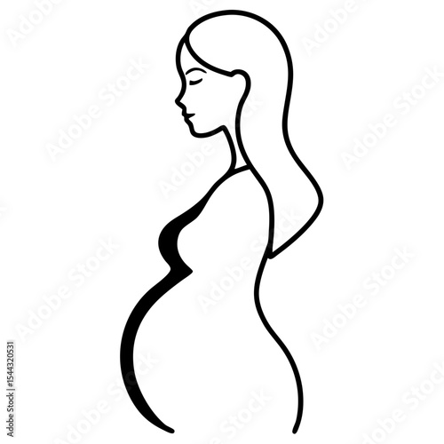 Simple line drawing pregnant woman profile view