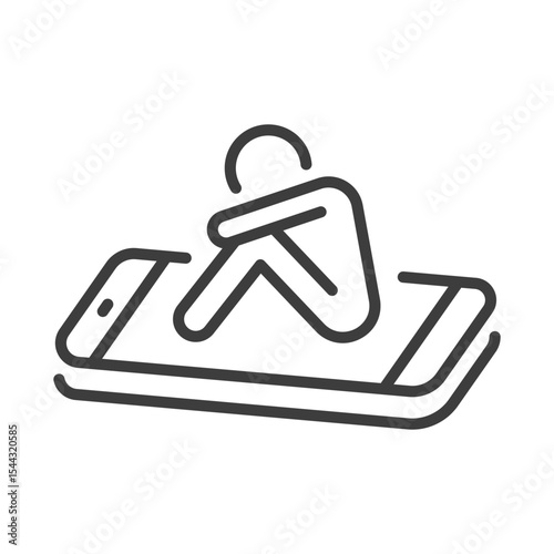 ciberbullying child clip art icon symbol, mobile phone addiction concept, online trolling, depression sadness, isolated line vector illustration