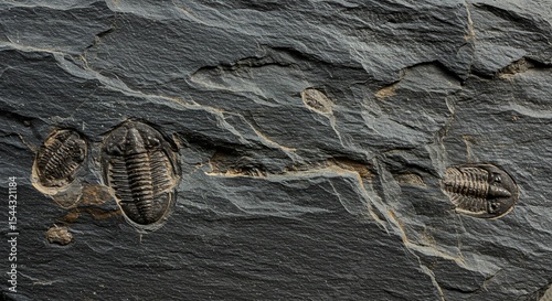 Ancient Trilobite Fossils Embedded in Dark Grey Shale Rock Paleontology Specimen