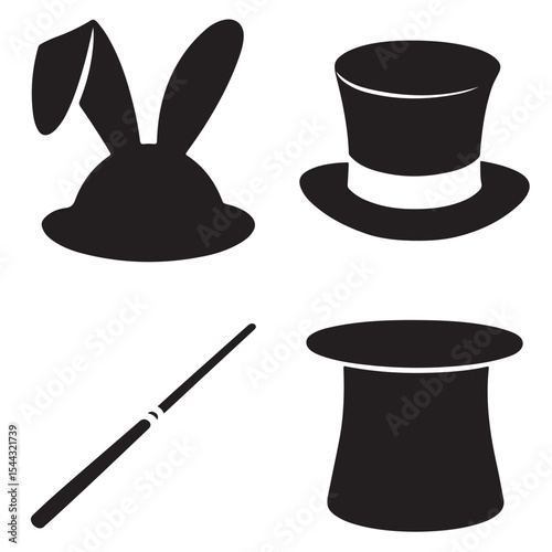  Fantasy Sorcerer Hat with Glowing Sparkles – Elegant Black Magic Hat Vector Illustration for Storytelling and Commercial Design . Thank You . 