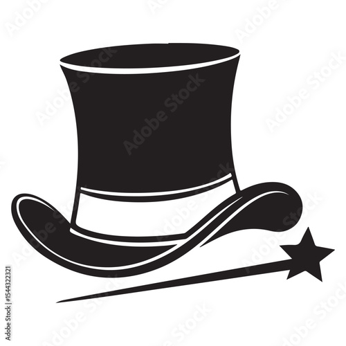  Fantasy Sorcerer Hat with Glowing Sparkles – Elegant Black Magic Hat Vector Illustration for Storytelling and Commercial Design . Thank You . 