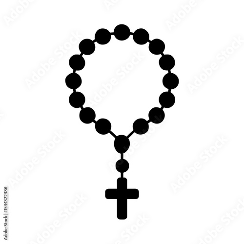 Rosary icon in filled style – Catholic prayer beads with cross