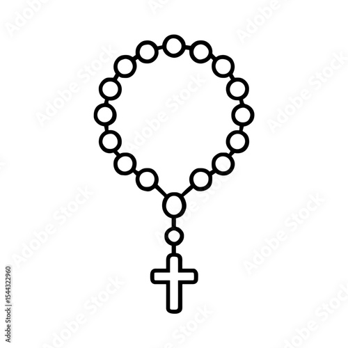 Rosary icon in outline style – Catholic prayer beads with cross