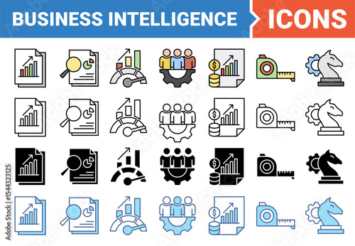 Business intelligence banner icon set with multiple style collection.