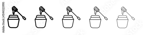 Honey jar with dipper icon black and white vector sign