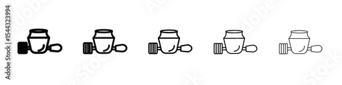 Honey jar with dipper icon black and white vector sign