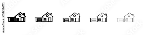 house with garage icon black and white vector sign