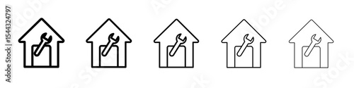 House with wrench repair icon black and white vector sign