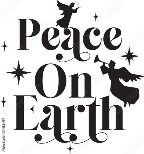 Peace On Earth, Nativity Christmas Ornament SVG design, Jesus is King, Nativity Scene, Angels, Mary and Joseph